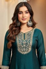 Embroidered Silk Short Anarkali Salwar Suit In Green 202157 02