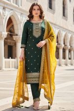Embroidered Silk Straight Pant Salwar Suit In Green 202171 01
