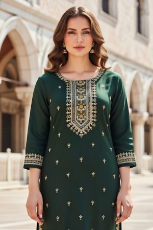 Embroidered Silk Straight Pant Salwar Suit In Green 202171 02