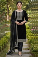 Embroidered Velvet Salwar Suit In Black 202160 01