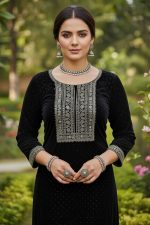 Embroidered Velvet Salwar Suit In Black 202160 02