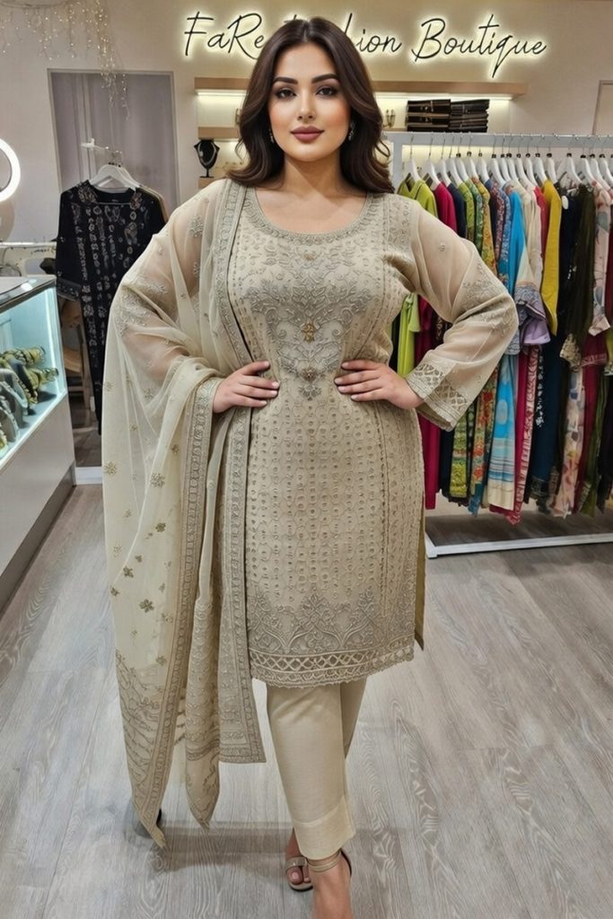 Embroidery Chiffon Salwar Suit In Beige 202329 01