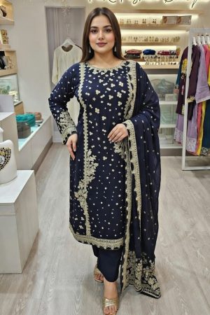 Embroidery Chiffon Salwar Suit In Blue 202331 01