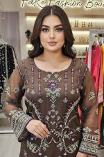 Embroidery Chiffon Salwar Suit In Coffee 202330 02
