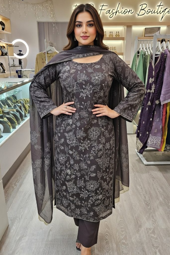 Embroidery Chiffon Salwar Suit In Gray 202340 01