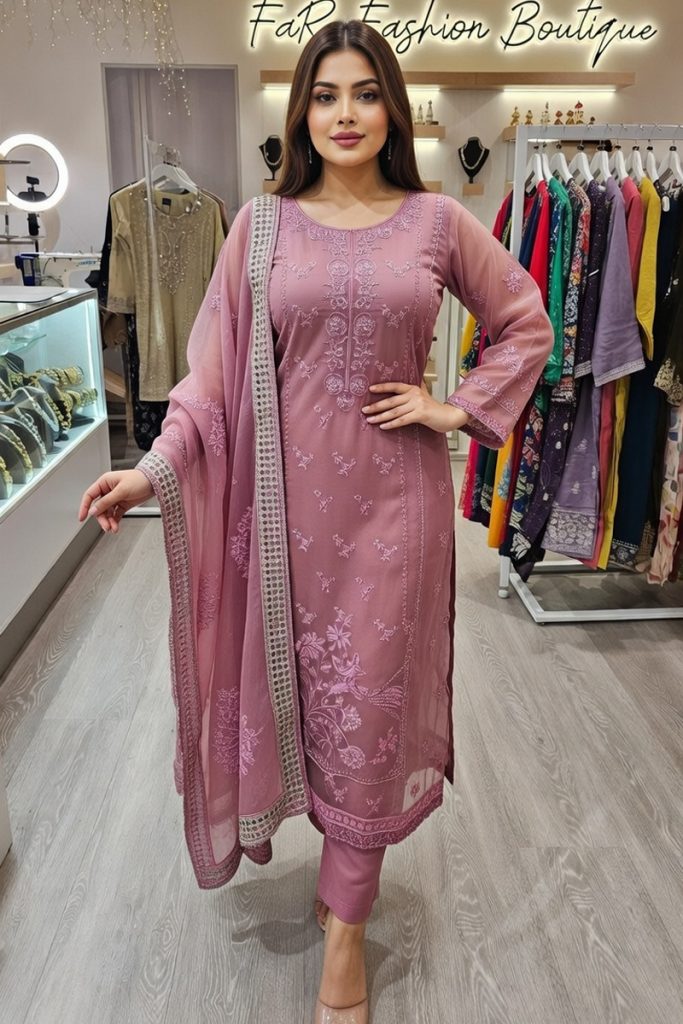 Embroidery Chiffon Salwar Suit In Pink 202338 01