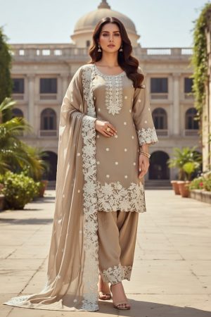 Farsi Plazo Embroidered Salwar Suit In Coffee 202155 01
