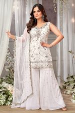 Georgette Gharara Salwar Suit In White 202282 01