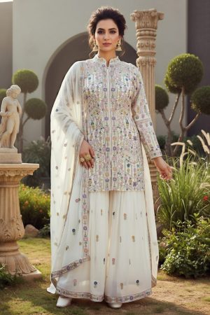 Georgette Straight Gharara Salwar Suit In White 202265 01
