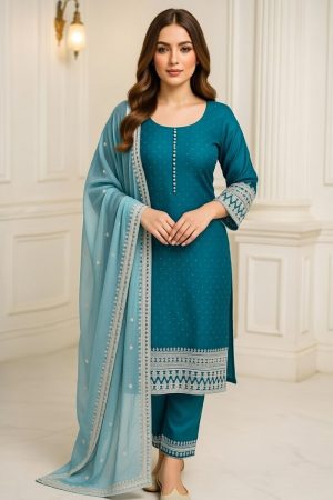 Georgette Straight Pant Salwar Suit In Blue 202260 01