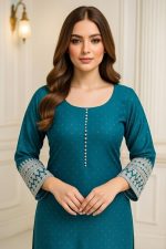 Georgette Straight Pant Salwar Suit In Blue 202260 02