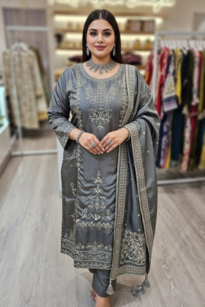 Kattan Silk Salwar Suit In Gray 202349 01