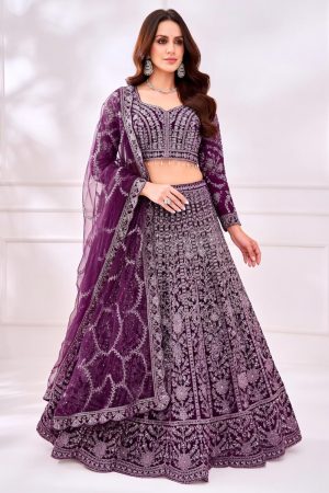 Net Crop Top Lehenga In Purple 202289 01