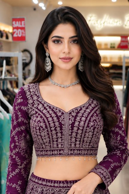Net Crop Top Lehenga In Purple 202289 02