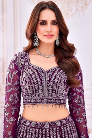 Net Crop Top Lehenga In Purple 202289 02