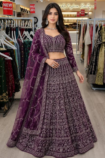 Net Crop Top Lehenga In Purple 202289 03