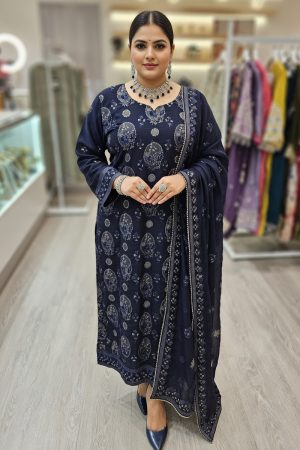 Raw Silk Salwar Suit In Blue 202332 01