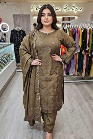 Raw Silk Salwar Suit In Coffee 202353 01