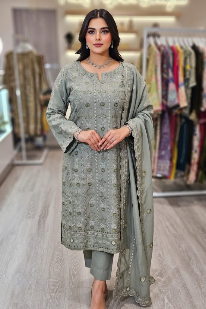 Raw Silk Salwar Suit In Green 202360 01