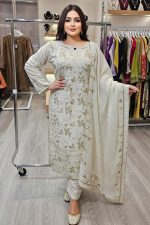 Raw Silk Salwar Suit In White 202362 01