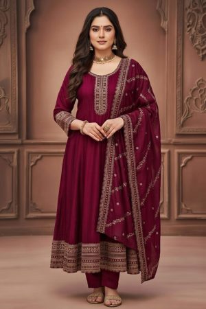 Short Anarkali Salwar Suit In Maroon 202178 01