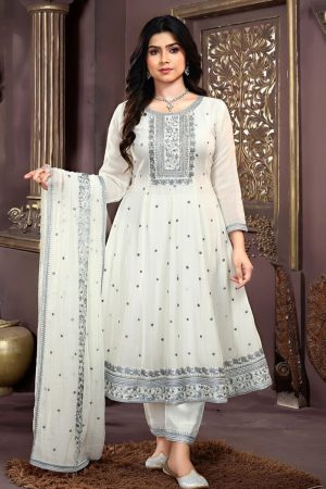 Short Anarkali Salwar Suit In White 202181 01