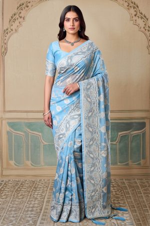 Silk Saree In Blue 600648 01