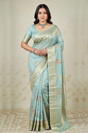 Silk Saree In Cyan 600690 01