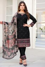 Silk Straight Pant Salwar Suit In Black 202200 01