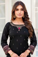 Silk Straight Pant Salwar Suit In Black 202200 02