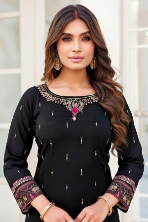 Silk Straight Pant Salwar Suit In Black 202200 02