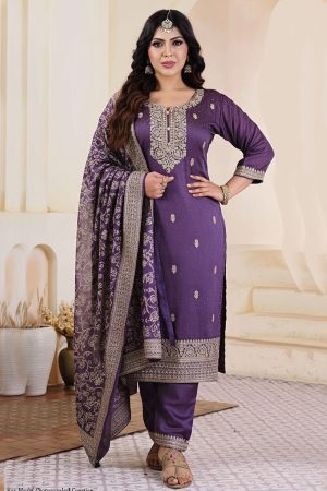 Silk Straight Pant Salwar Suit In Purple 202239 01
