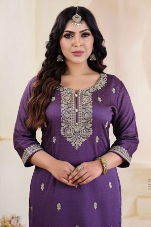 Silk Straight Pant Salwar Suit In Purple 202239 02
