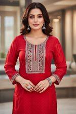 Silk Straight Pant Salwar Suit In Red 202203 02