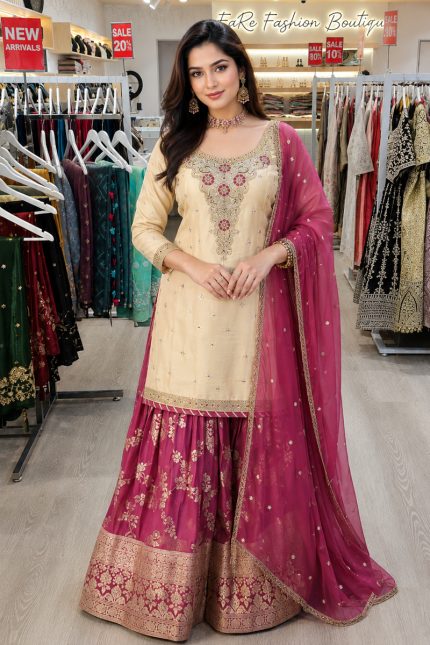 Straight Gharara Salwar Suit In Beige 202286 01