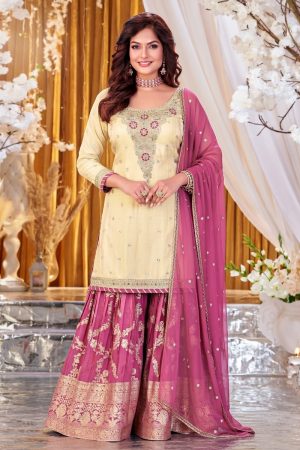 Straight Gharara Salwar Suit In Beige 202286 01