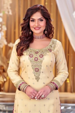 Straight Gharara Salwar Suit In Beige 202286 02