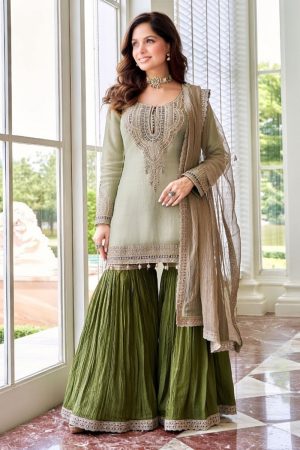 Straight Gharara Salwar Suit In Green 202284 01