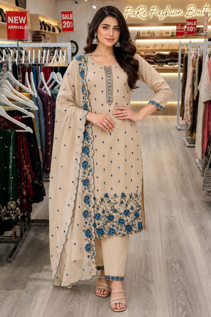 Straight Pant Salwar Suit In Beige 202321 01