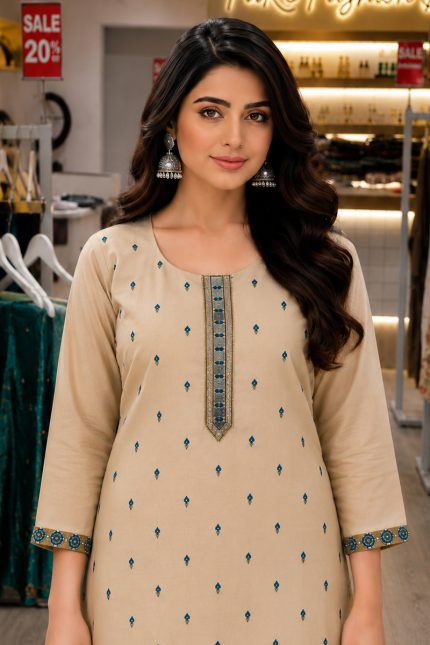 Straight Pant Salwar Suit In Beige 202321 02