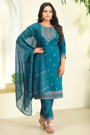 Straight Pant Salwar Suit In Blue 202206 01