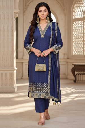 Straight Pant Salwar Suit In Blue 202279 01