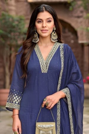 Straight Pant Salwar Suit In Blue 202279 02
