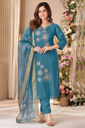 Straight Pant Salwar Suit In Blue 202294 01