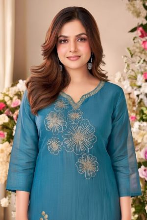 Straight Pant Salwar Suit In Blue 202294 02