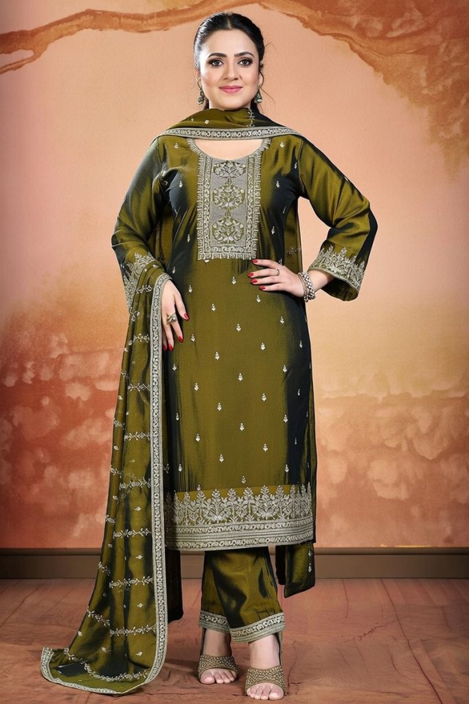Straight Pant Salwar Suit In Green 202218 01