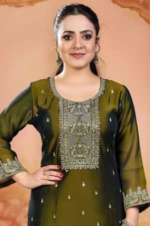 Straight Pant Salwar Suit In Green 202218 02