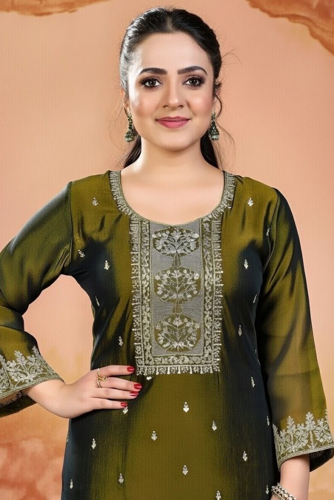 Straight Pant Salwar Suit In Green 202218 02