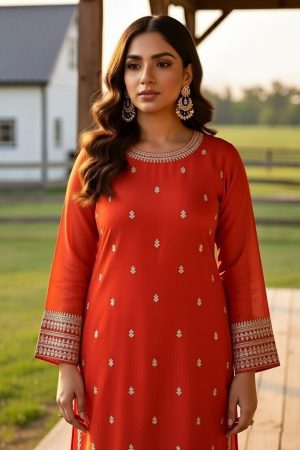 Straight Pant Salwar Suit In Orange 202193 02