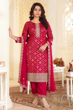 Straight Pant Salwar Suit In Red 202215 01
